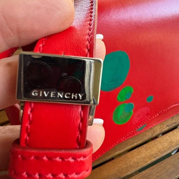 Givenchy Bow Cut Flap Bag Leather Medium Red Shoulder project bag purse - Picture 3 of 16